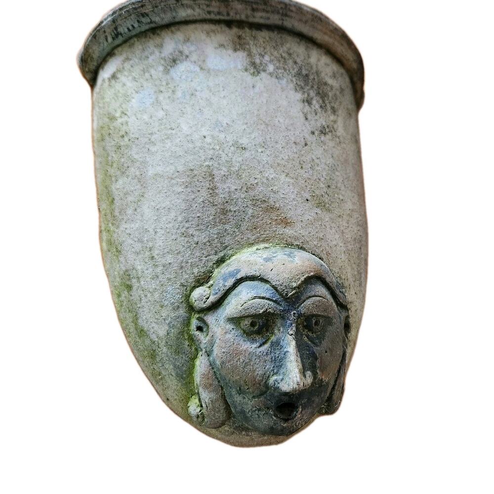 80's Weathered Patina Boho Clay Wall Pocket Planter Primitive Folk Garden Decor